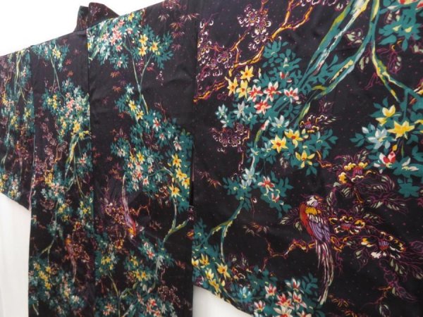 Photo2: 5501T10z420 Vintage Japanese Kimono Silk HAORI Tree Purple-Black (2)