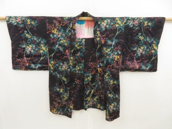 Photo5: 5501T10z420 Vintage Japanese Kimono Silk HAORI Tree Purple-Black (5)
