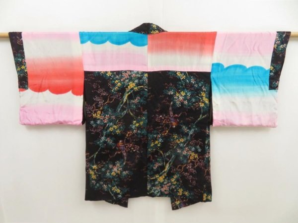 Photo6: 5501T10z420 Vintage Japanese Kimono Silk HAORI Tree Purple-Black (6)