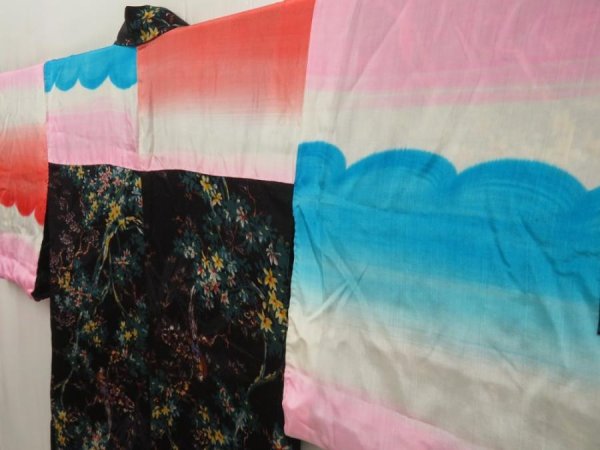 Photo7: 5501T10z420 Vintage Japanese Kimono Silk HAORI Tree Purple-Black (7)