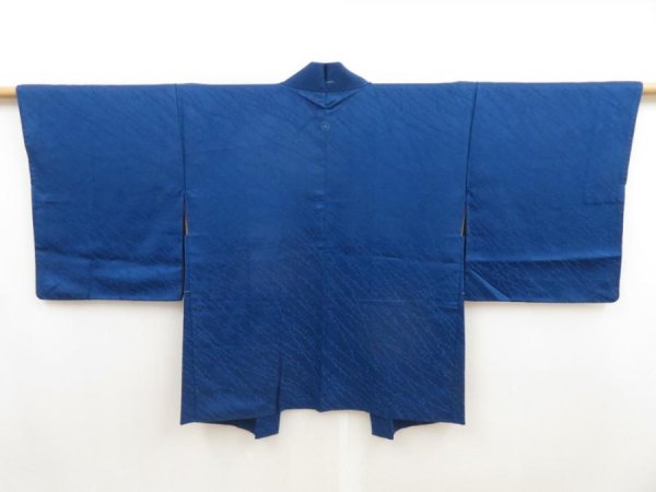Photo1: 5501T11z510 Vintage Japanese Kimono Silk HAORI Tree Oriental blue (1)