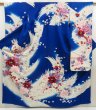 Photo1: 5501T14z1120 Vintage Japanese Kimono Silk FURISODE Flowers Oriental blue (1)