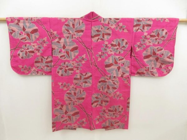 Photo1: 5502T02z380 Vintage Japanese Kimono Silk MEISEN HAORI Flowers Pink-Purple (1)