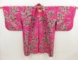 Photo6: 5502T02z380 Vintage Japanese Kimono Silk MEISEN HAORI Flowers Pink-Purple (6)