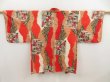 Photo1: 5502T03z370 Vintage Japanese Kimono Silk MEISEN HAORI  Tomato red (1)