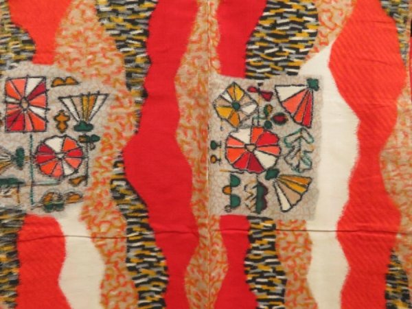 Photo3: 5502T03z370 Vintage Japanese Kimono Silk MEISEN HAORI  Tomato red (3)