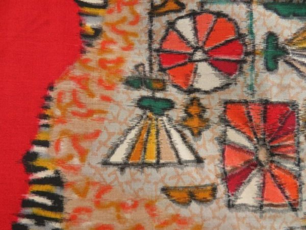 Photo4: 5502T03z370 Vintage Japanese Kimono Silk MEISEN HAORI  Tomato red (4)