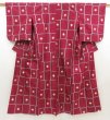 Photo1: 5502T04z580 Vintage Japanese Kimono Silk MEISEN KOMON Wine red (1)