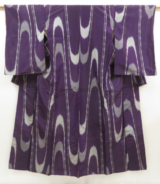 Photo1: 5502T05z530 Vintage Japanese Kimono Silk TSUMUGI  Dark purple (1)