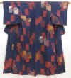 Photo1: 5502T08z860 Vintage Japanese Kimono Silk URUSHI KOMON  Navy (1)