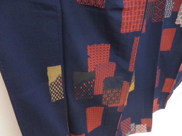 Photo3: 5502T08z860 Vintage Japanese Kimono Silk URUSHI KOMON  Navy (3)