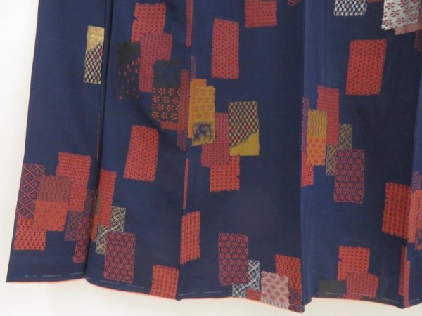 Photo4: 5502T08z860 Vintage Japanese Kimono Silk URUSHI KOMON  Navy (4)