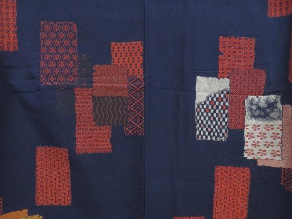 Photo5: 5502T08z860 Vintage Japanese Kimono Silk URUSHI KOMON  Navy (5)