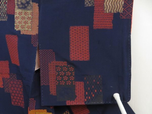 Photo7: 5502T08z860 Vintage Japanese Kimono Silk URUSHI KOMON  Navy (7)