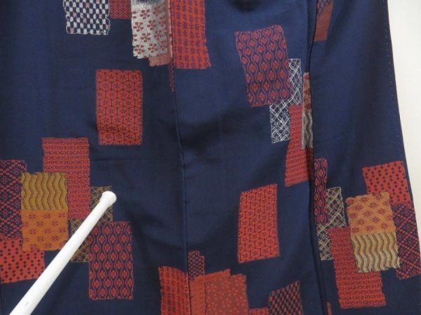 Photo8: 5502T08z860 Vintage Japanese Kimono Silk URUSHI KOMON  Navy (8)