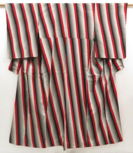 Photo1: 5502T09z850 Vintage Japanese Kimono Silk OMESHI KOMON  Gray (1)