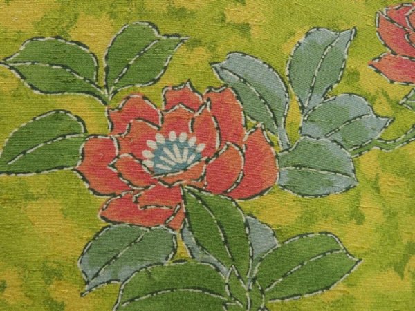 Photo6: 5502T10z820 Vintage Japanese Kimono Silk KOMON Flower Yellow green (6)