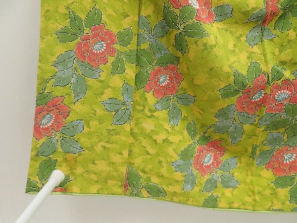 Photo8: 5502T10z820 Vintage Japanese Kimono Silk KOMON Flower Yellow green (8)
