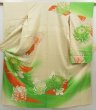 Photo1: 5502T11z1090 Vintage Japanese Kimono Silk FURISODE Chrysanthemum Light green (1)