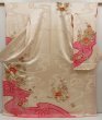 Photo1: 5502T12z1070 Vintage Japanese Kimono Silk FURISODE Peony Off-white (1)