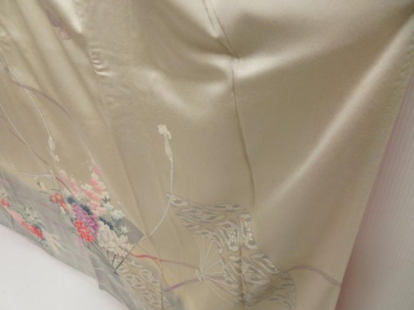 Photo4: 5502T14z1100 Vintage Japanese Kimono Silk FURISODE Peony Off-white (4)