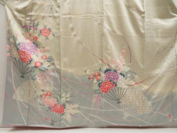 Photo5: 5502T14z1100 Vintage Japanese Kimono Silk FURISODE Peony Off-white (5)