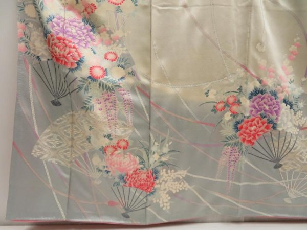 Photo6: 5502T14z1100 Vintage Japanese Kimono Silk FURISODE Peony Off-white (6)
