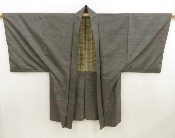 Photo1: 5504T03z540 Vintage Japanese Kimono Silk Men's OSHIMA HAORI  Dark brown (1)