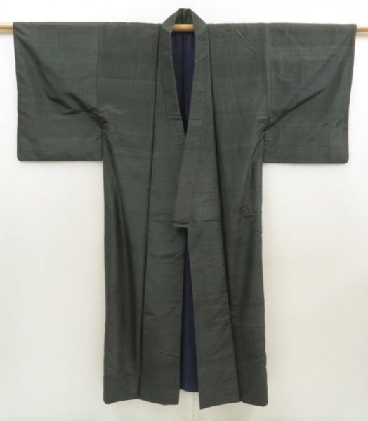 Photo6: 5504T05z780 Vintage Japanese Kimono Silk Men's   Green-Gray (6)