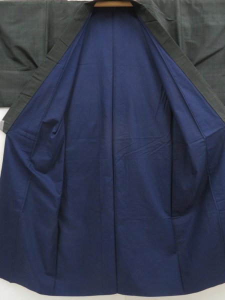 Photo7: 5504T05z780 Vintage Japanese Kimono Silk Men's   Green-Gray (7)