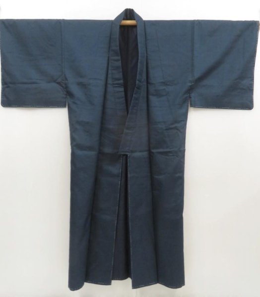Photo4: 5504T06z780 Vintage Japanese Kimono Silk Men's   Navy-Black (4)