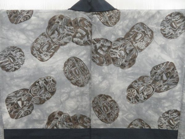 Photo2: 5504T08z480 Vintage Japanese Kimono Silk Men's OSHIMA HAORI Tsuba (2)