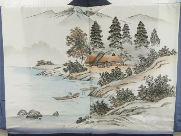 Photo2: 5504T09z490 Vintage Japanese Kimono Silk Men's OSHIMA HAORI Scenery (2)