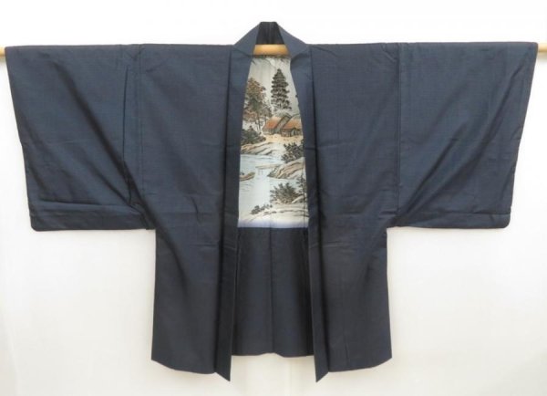 Photo5: 5504T09z490 Vintage Japanese Kimono Silk Men's OSHIMA HAORI Scenery (5)