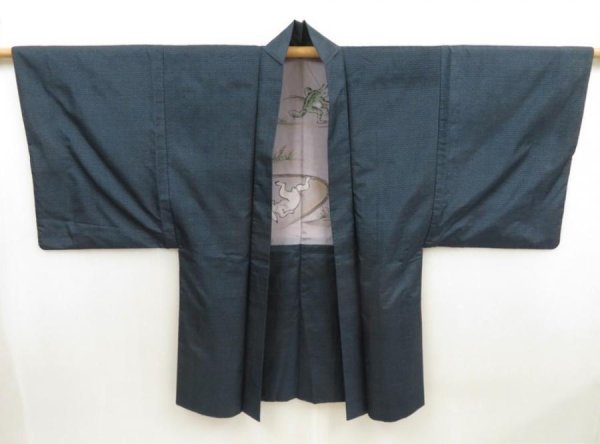 Photo6: 5504T10z500 Vintage Japanese Kimono Silk Men's Oshima HAORI 鳥獣戯画 (6)