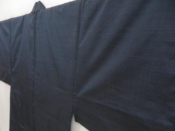 Photo2: 5504T11z780 Vintage Japanese Kimono Silk Men's Oshima  Dark navy (2)
