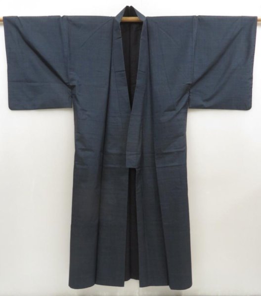 Photo6: 5504T11z780 Vintage Japanese Kimono Silk Men's Oshima  Dark navy (6)