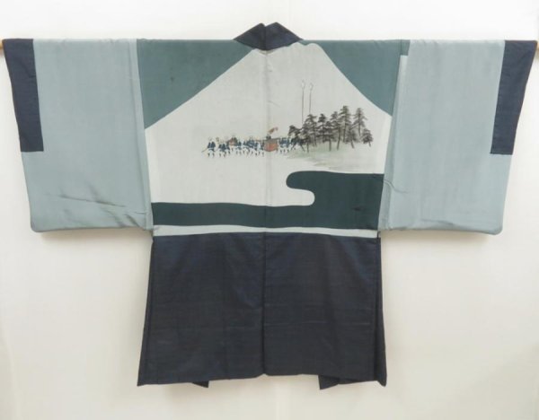 Photo2: 5504T12z460 Vintage Japanese Kimono Silk Men's OSHIMA HAORI Daimyogyoretsu (2)