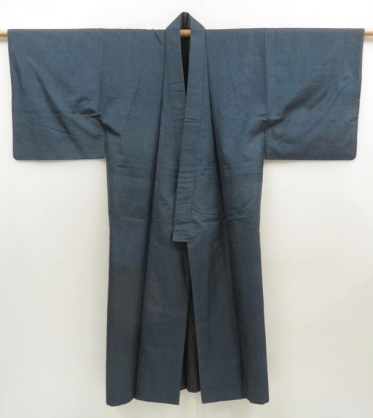 Photo6: 5504T13z800 Vintage Japanese Kimono Silk Men's Oshima  Blue-Gray (6)