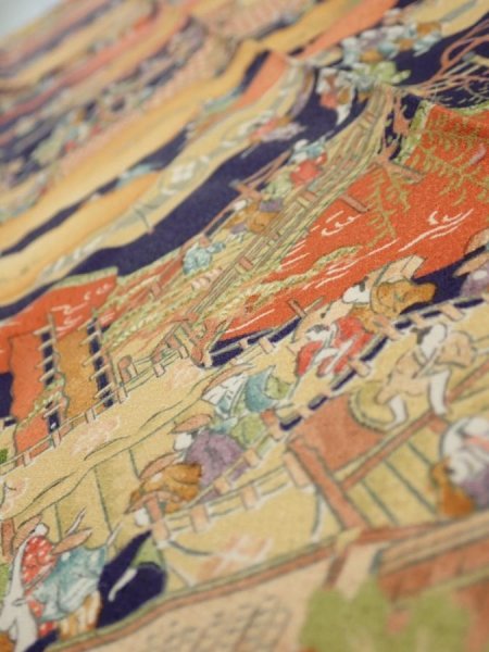 Photo5: 3G10z30  Japanese Kimono Silk  FABRIC Edo era Navy 36.6x7.1 (5)