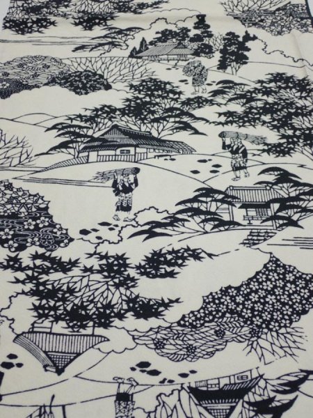 Photo1: 3G02z60  Japanese Kimono Silk  FABRIC Oharame Smoky white 41.7x15.0 (1)