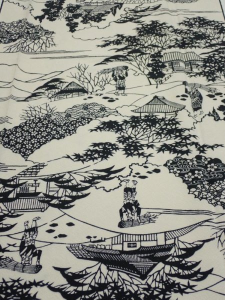 Photo1: 3G04z100  Japanese Kimono Silk  FABRIC Oharame Smoky white 68.5x14.8 (1)