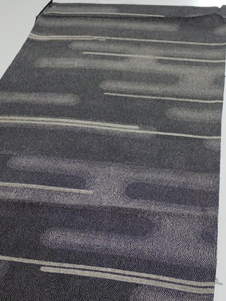 Photo3: 3G02z60  Japanese Kimono Silk  FABRIC Fog Black 41.7x13.6 (3)