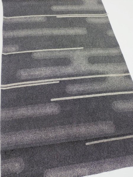 Photo4: 3G02z60  Japanese Kimono Silk  FABRIC Fog Black 41.7x13.6 (4)