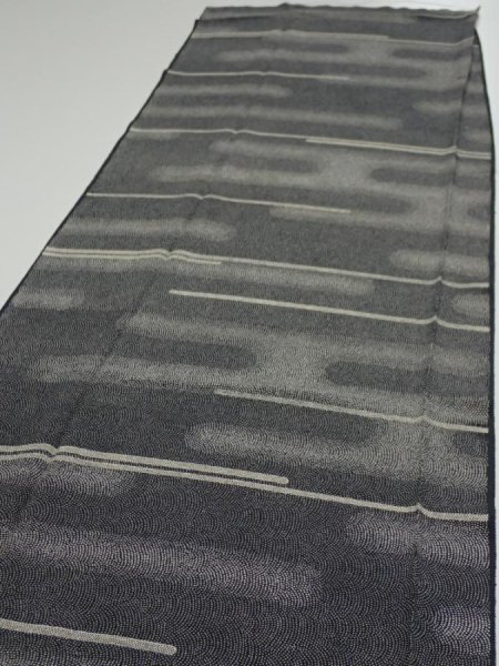 Photo3: 3G03z80  Japanese Kimono Silk  FABRIC Fog Black 61.0x13.6 (3)