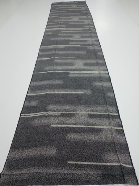 Photo5: 3G03z80  Japanese Kimono Silk  FABRIC Fog Black 61.0x13.6 (5)