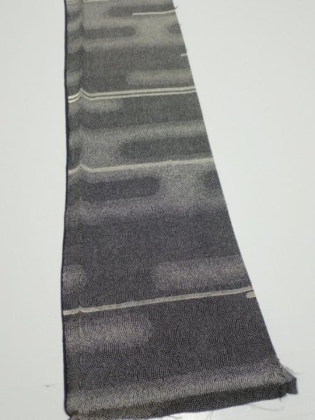 Photo2: 3G07z40  Japanese Kimono Silk  FABRIC Fog Black 53.1x7.1 (2)