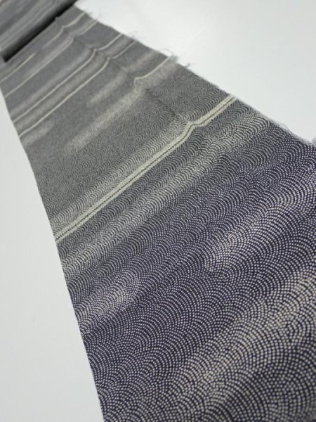 Photo1: 3G09z50  Japanese Kimono Silk  FABRIC Fog Black 74.4x6.3 (1)