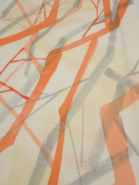 Photo1: 3G03z80  Japanese Kimono Silk  FABRIC Branch Light yellow 63.0x14.2 (1)