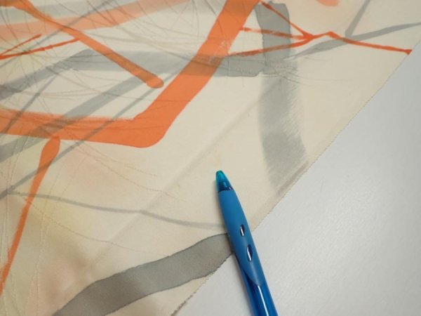 Photo7: 3G05z80  Japanese Kimono Silk  FABRIC Branch Light yellow 63.8x14.2 (7)